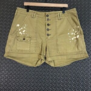 Anthropologie The Wanderer Utility Shorts Women's 32 Khaki Button Fly Paint
